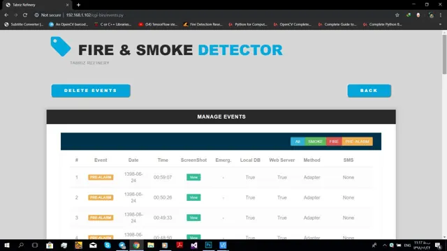 Fire-detection device web control panel — screen 12.
