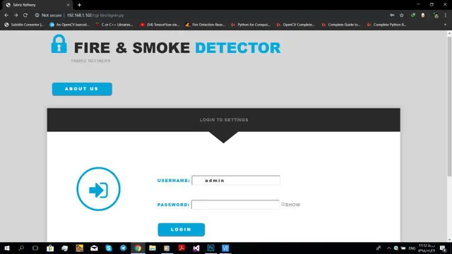 Fire-detection device web control panel — screen 1.